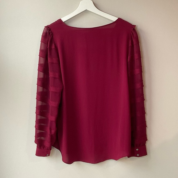 LOFT Maroon Ruffled Sleeved Blouse Medium - Picture 2 of 3